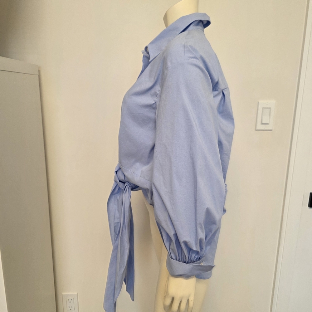 Zara Button Down Poplin Shirt Tie Front S - Picture 11 of 15